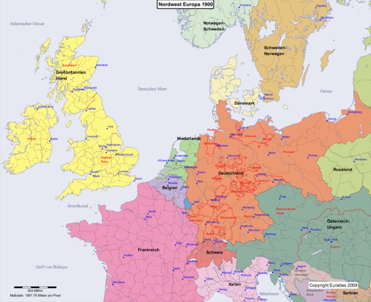 Euratlas Periodis Web - Karte von Europa 1900 Nordwest