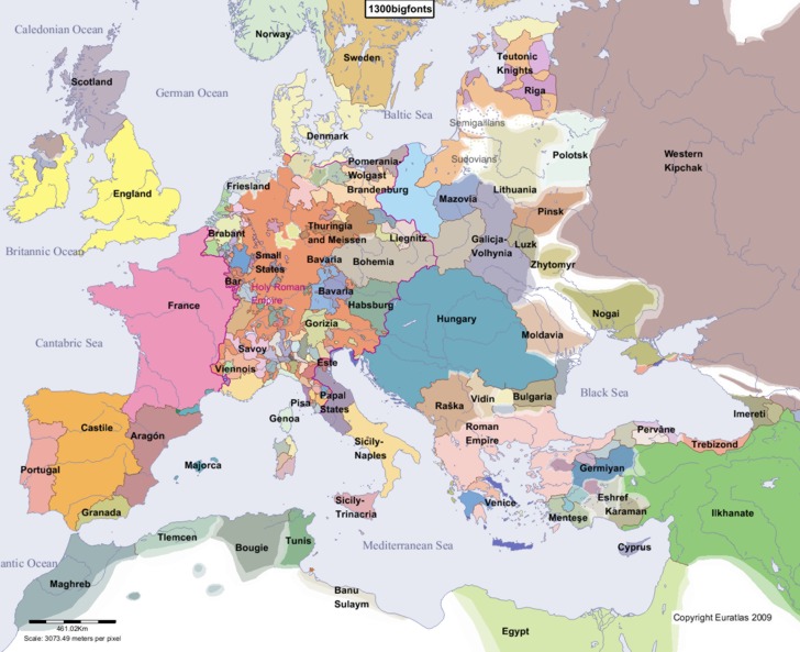 Map Of Europe 1350 Euratlas Periodis Web   Map of Europe in Year 1300