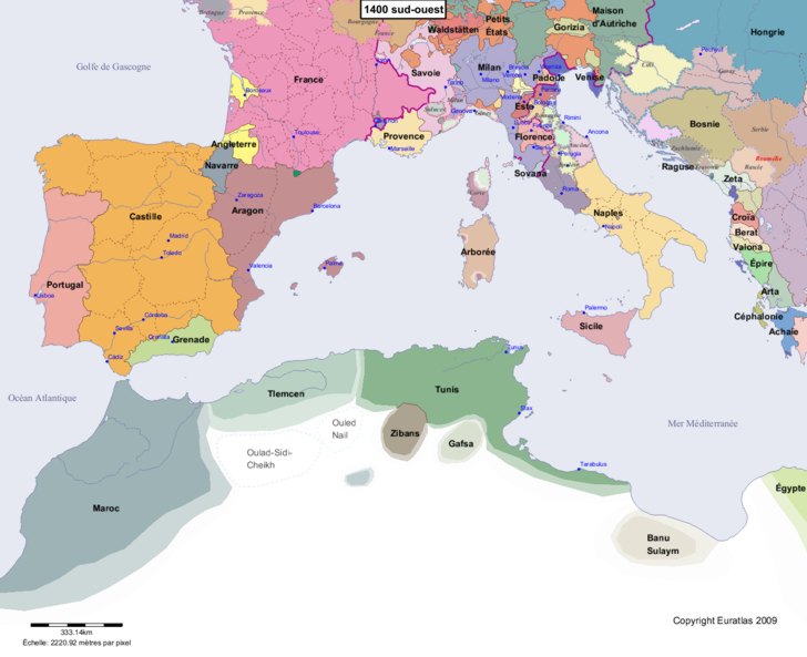Euratlas Periodis Web - carte d'Europe 1400 sud-ouest