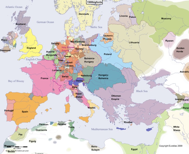 Map Of Europe In 1500 Euratlas Periodis Web   Map of Europe in Year 1500