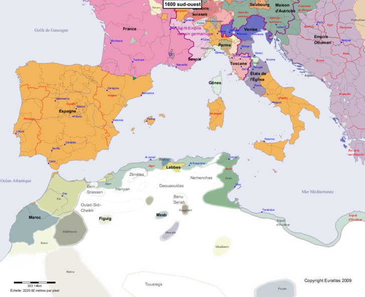 Euratlas Periodis Web - carte d'Europe 1600 sud-ouest