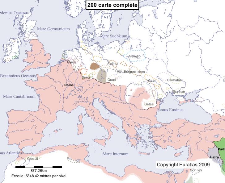 Carte complète de l'Europe en l'an 200