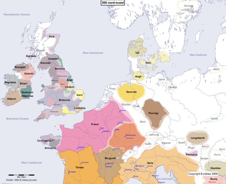 Carte montrant l'Europe en 500 nord-ouest
