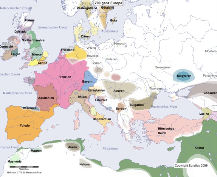 Hauptkarte von Europa im Jahre 700