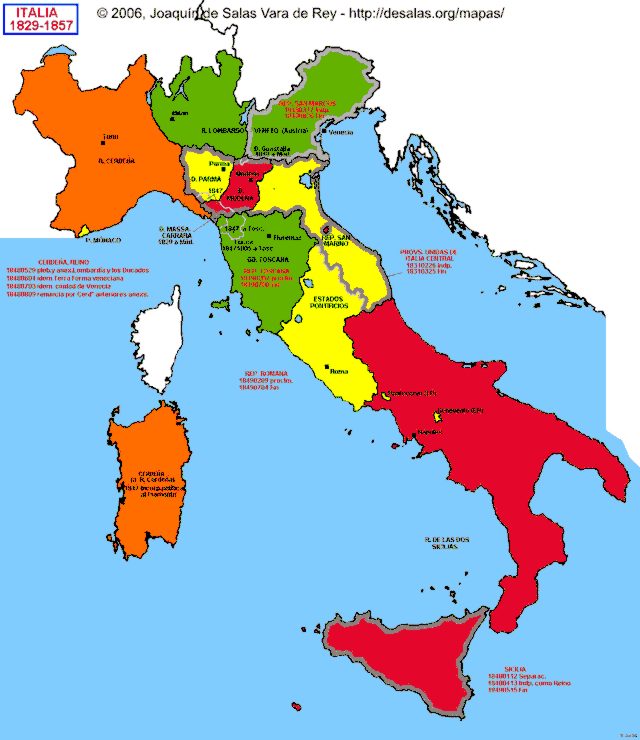 Mapa de Italia 1829-1857. 